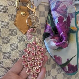 NEW Pink Crystal Peacock Keychain
